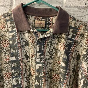 Vintage L.B. Polo Shirt Men's Large - Retro Pattern Short Sleeve Button-Up